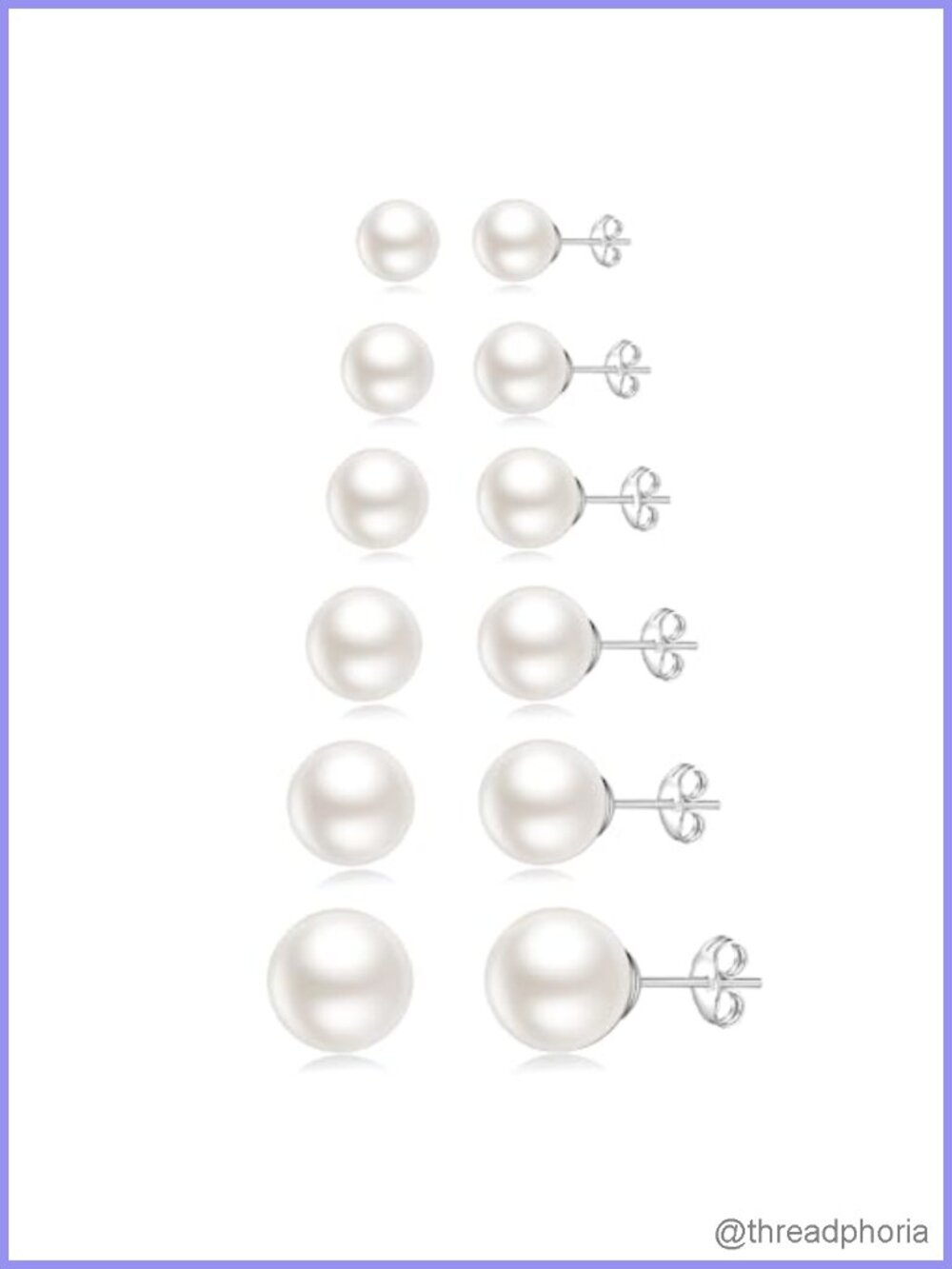 925 Sterling Silver Pearl Stud Earrings Set Hypoallergenic 6 Pairs